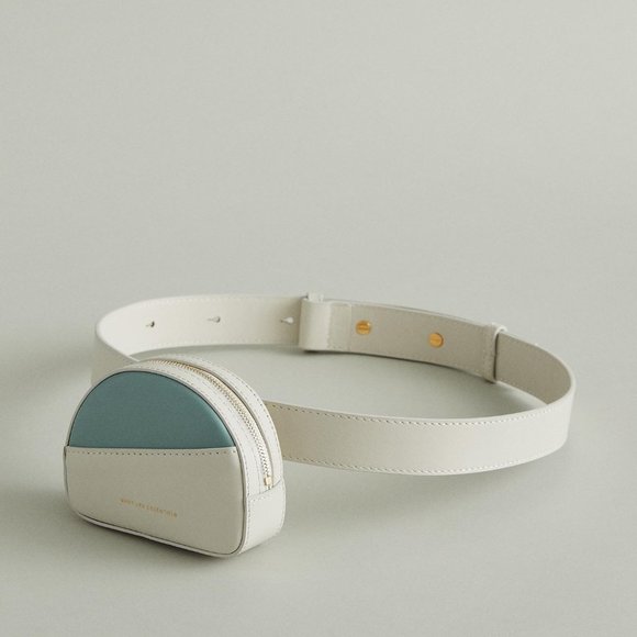 MWant Les Essentiels Luka Half Moon Leather Small Pouch Belt Bag, White/Blue - Picture 5 of 12